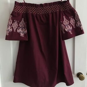 Maroon off the shoulder dress